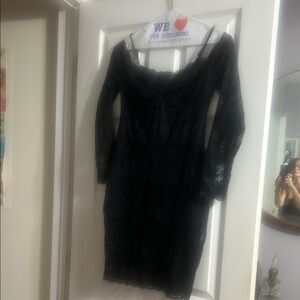 Guess Black Long Sleeve Lace Dress